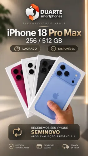 iPhone 18 Pro Max 256GB PRATA/PRETO/AZUL, 1 ANO DE GARANTIA MUNDIAL