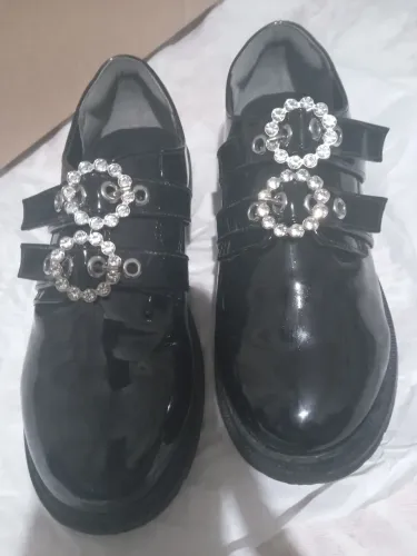 Sapato Jirai Kei/Lolita Estilo Bubbles/ Verniz Preto com strass