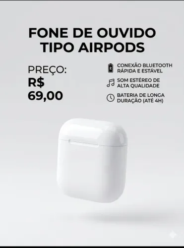 Fone de ouvido Bluetooth sem fio(estilo AirPods)