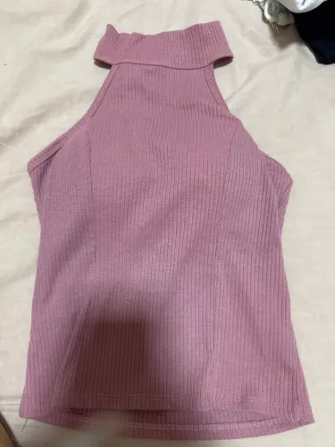 Blusa gola alta rosa claro canelada com bojo 