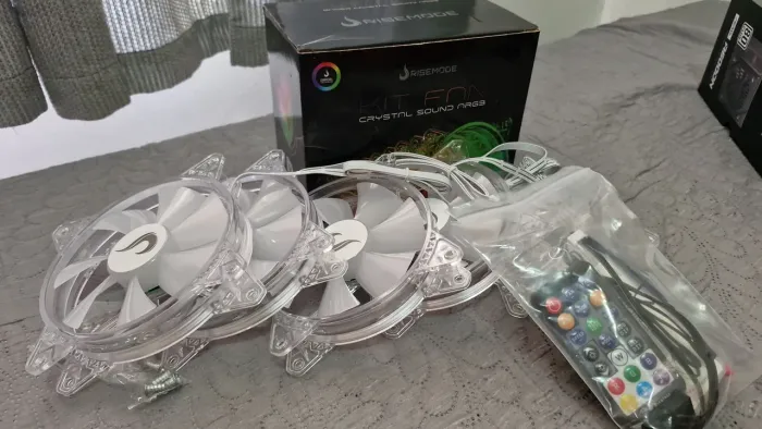 Kit com 5 ventoinhas Rise mode crystal sound, 120mm, ARGB, transparente