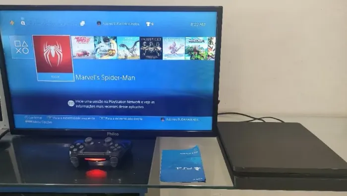 Ps4 Slim + Varios jogos Spider man + NFS + Horizon + Injustice 2 + KOF + Controle e Cabos