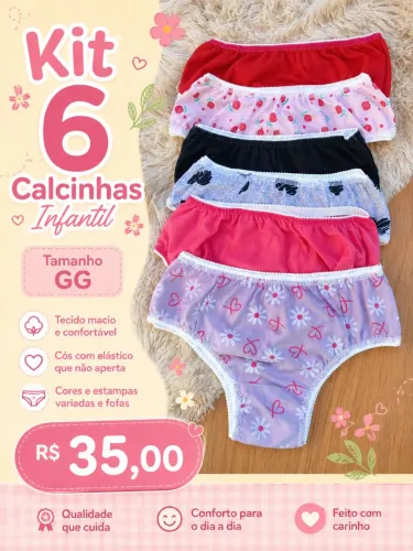 Kit 6 calcinha Infantil tamanho GG