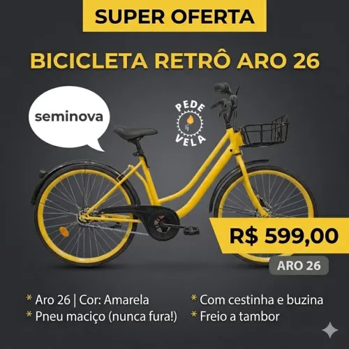 BICICLETA RETRÔ ARO 26 YELLOW POTY CAIÇARA PRAIA CALOI CECI
