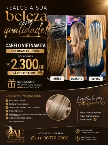 Cabelo humano - vietnamita - ganha a colocação