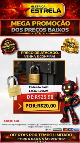 Cadeado Pado Latão E-20mm - Promoção Especial Elétrica Estrela
