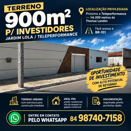 TERRENO 900m² PARA INVESTIDORES | JARDIM LOLA - SÃO GONÇALO/RN