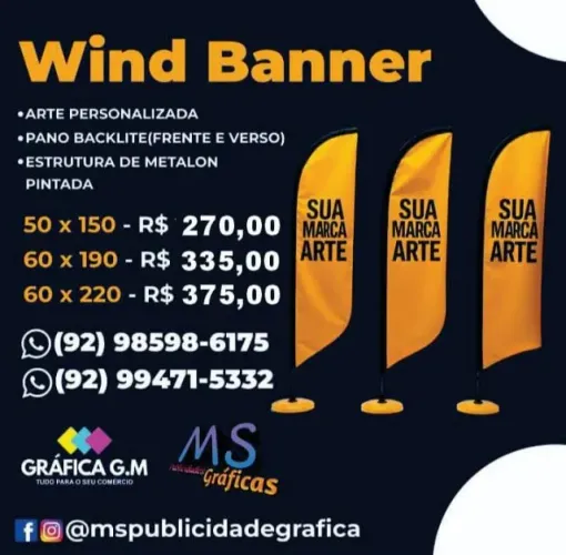 Gráfica: fabricamos wind banner, fachada, adesivos, camisas personalizadas e muito mais