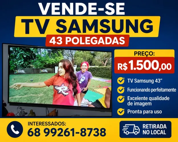 Tv Samsung 43 polegadas funcionando perfeitamente motivo da venda e q vou viajar