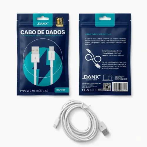 Cabo USB-C DANX 2 Metros - Silicone de Alta Resistência (Rápido 2.4A)