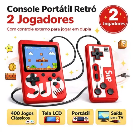 Console Portátil Retrô 400 Jogos + 2 Jogadores + Controle Externo