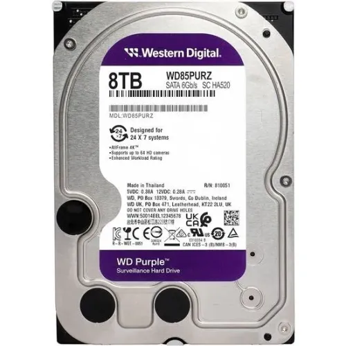 HD Western Digital WD Purple WD85PURZ 8TB 3.5" 5640RPM 256MB - Lacrado!