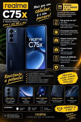 Realme C75x 256GB - Excelente Estado | 50MP | 5600mAh | Carregamento 45W
