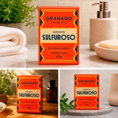Kit C/ 3 Sabonetes Granado Sulfuroso 90g Enxofre 10% Oleosa - CM0003K3