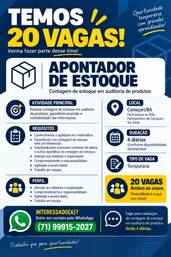 Oportunidade para Apontador de Estoque