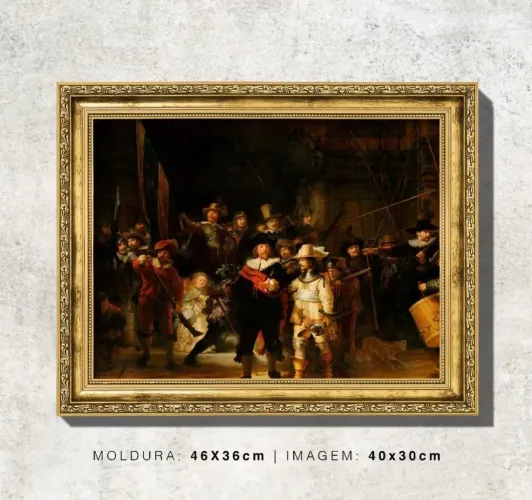 Quadro A Ronda Noturna de Rembrandt com Moldura Dourada