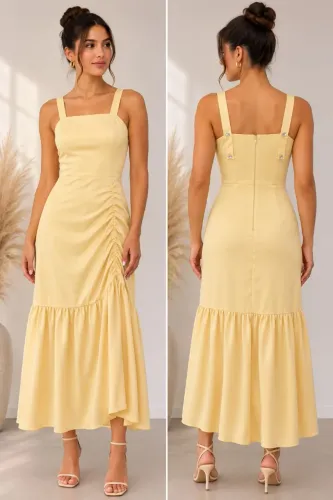 Vestido Amarelo de Tecido Crepe. Tamanho P