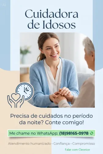 Ofereço meus serviços como cuidadora de idosos durante a noite.
