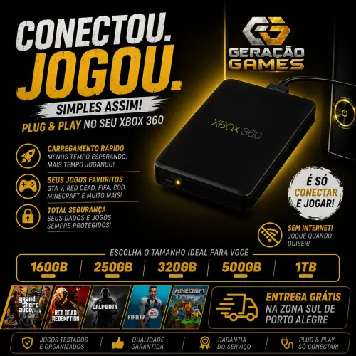 HD Externo Xbox 360 de 500gb LOTADO DE JOGOS (70 mais ou menos) - Vc escolhe os jogos! 