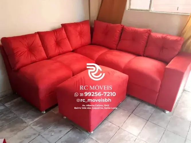 Sofá de Canto com Puff Suede macio D33 Confortável Direto da Fábrica | Entrega Disponivel