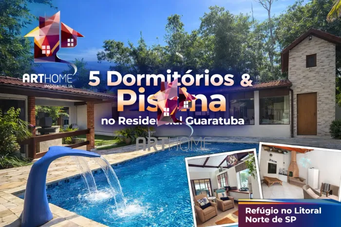 Refúgio no Litoral Norte de SP Casa com Piscina no Condomínio Residencial Guaratuba, ao l