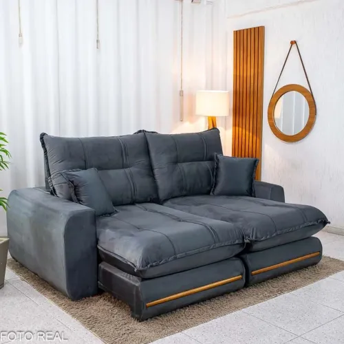 Sofá Retrátil Reclinável Chicago 2.30m Veludo Molas Ensacadas Entrega Rápida