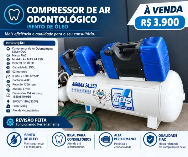 Compressor de Ar Odontológico Isento de óleo FIAC 250L