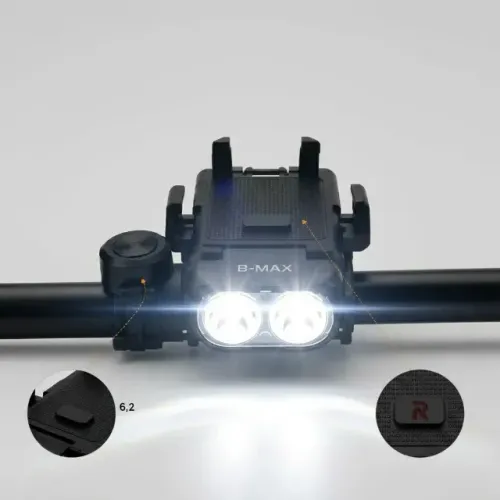 Farol de Bicicleta B-MAX BM-8536 4 em 1 com Buzina e Power Bank