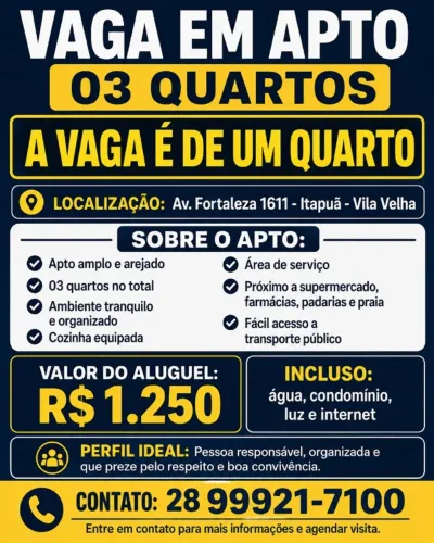 Aluguel de Quarto em Itapuã - TUDO INCLUSO