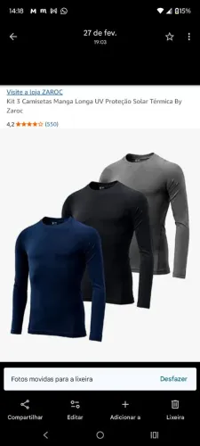 Kit com 3 Camisa Longas UV 