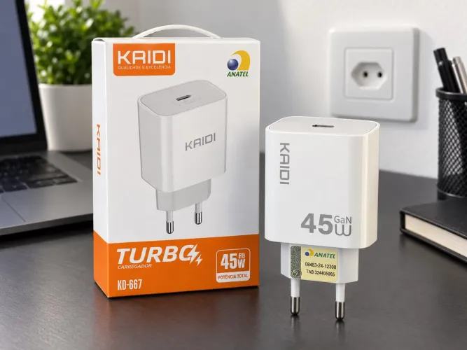 Carregador Fonte Tipo-C Kaidi Turbo 45W GaN KD-667