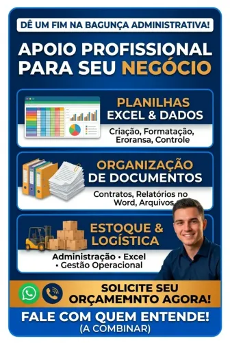 Suporte Administrativo, Planilhas em Excel e Organização de Estoque / Dados