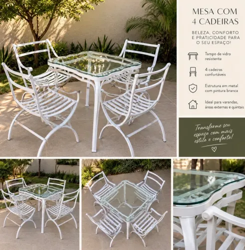 Mesa com 4 cadeiras área externa