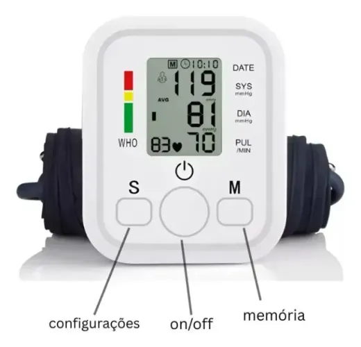 Medidor De Pressão Digital Automático De Braço Lcd Grande Branco