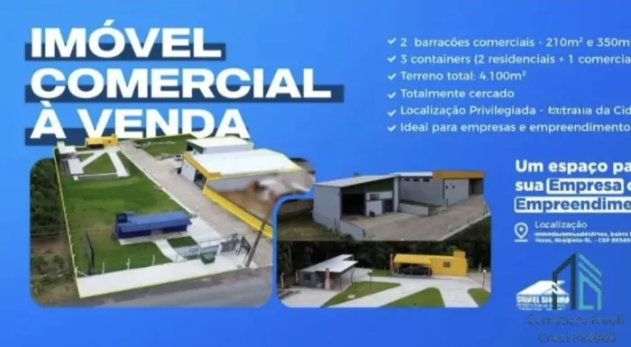 Imóvel Comercial a venda, 02 barracões e 03 container residencial/comercial, em ITAIÓPOLIS