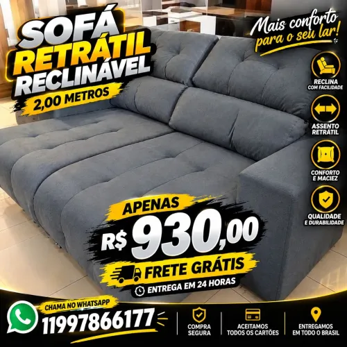 Sofá retratil reclinavel dois metro apenas 930 frete grátis