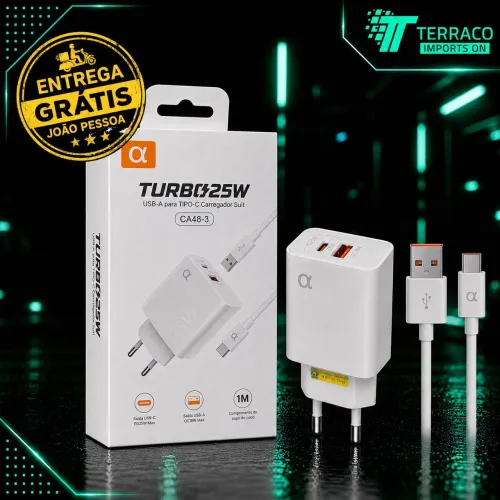 CARREGADOR TURBO 25W USB-C + USB-A