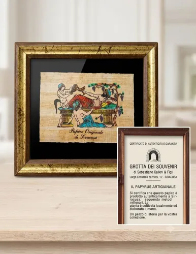 Quadro Vintage Papiro Italiano 13x11cm Siracusa Sicília - Com Certificado