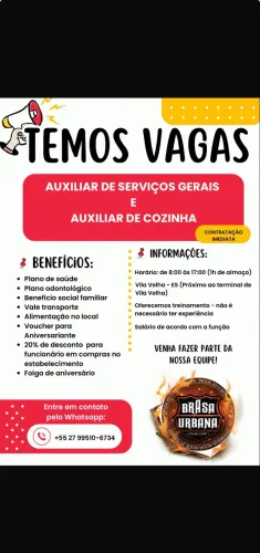 Contratação imediata. Brasa Urbana