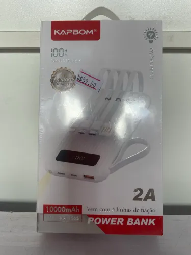 Power Bank Kapbom 10.000mAh com Display Digital e 4 Cabos Integrados