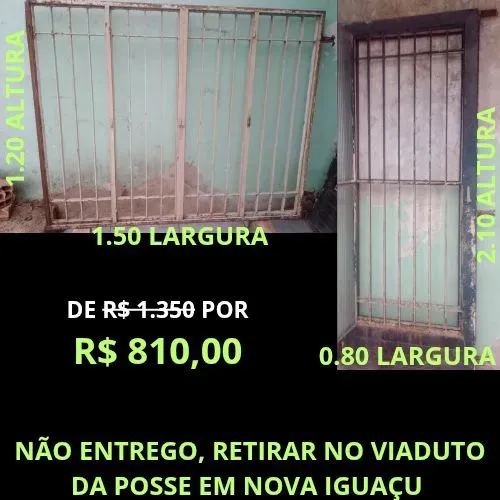 Porta ferro maciço com vidro e fechadura 80 por 2.10 usada