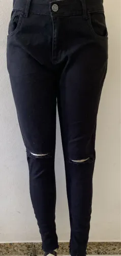 Calça sarja TAM-42 c/lycra c/detalhe preta