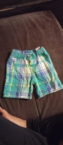 Bermuda Infantil de Sarja Xadrez Verde e Azul com Elástico - G