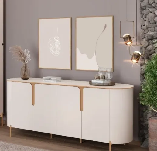 Buffet 04 Portas Pés Metálico Dourado 1.96M. Produto Novo Direto de Fábrica P/Sua Casa.