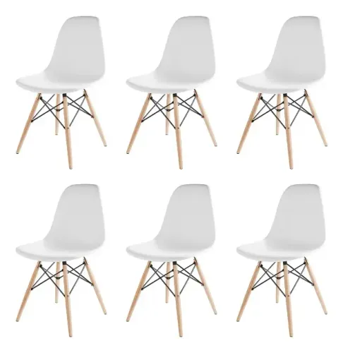 6 Cadeiras Charles Eames Eiffel - Conjunto 6 Unidades Brancas Madeira