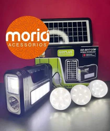 Kit Luz Solar Portátil Usb Bateria Recarregável Bluetooth 3 Lâmpadas