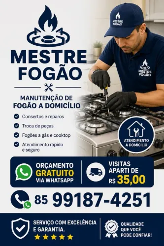Conserto de fogao, fornos, chapas, gás comercial e residencial a domicílio. 