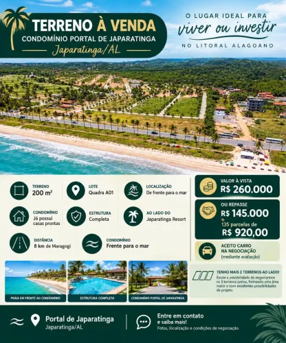 OPORTUNIDADE NO LITORAL DE ALAGOAS | PORTAL DE JAPARATINGA