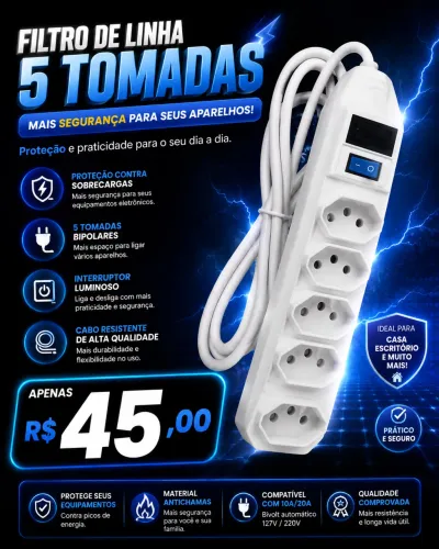 Filtro de Linha 5 Tomadas Knup 1.5mt Knup