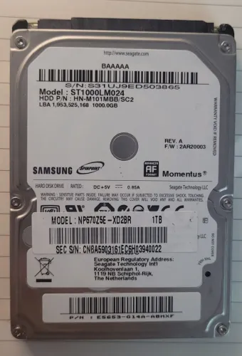 HD Samsung/Seagate Momentus 1TB 2.5" SATA + Case Externa USB 3.0 SAUDÁVEL